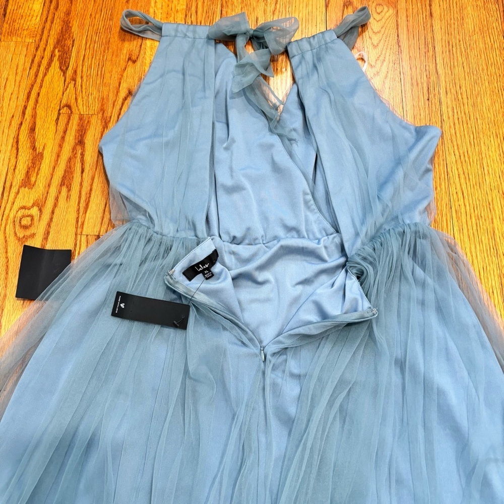 Lulu's NEW/Tag XL Ambiance Slate Blue Mesh Tulle Prom Wedding Party Midi dress - Picture 14 of 16